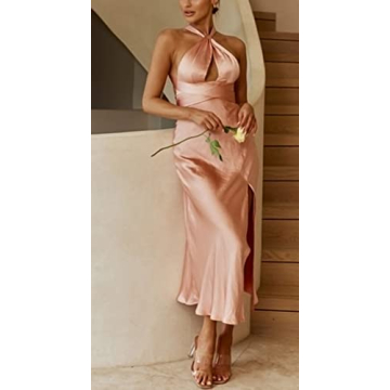 Cantonwalker Elegant Satin Midi Dress for Events