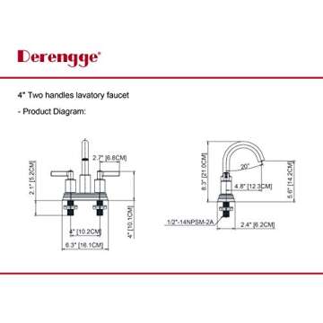 Derengge Matte Black Bathroom Sink Faucet,4 Inch Centerset Bathroom Faucet,Two Handle Lavatory Faucet with Push up Pop-up Drain, F-S4501-MT