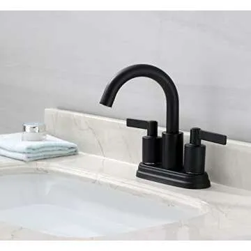 Derengge Matte Black Bathroom Sink Faucet,4 Inch Centerset Bathroom Faucet,Two Handle Lavatory Faucet with Push up Pop-up Drain, F-S4501-MT