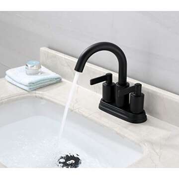Derengge Matte Black Bathroom Sink Faucet,4 Inch Centerset Bathroom Faucet,Two Handle Lavatory Faucet with Push up Pop-up Drain, F-S4501-MT