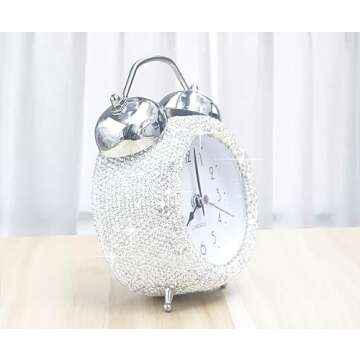 CARCHILE Bling Rhinestone Alarm Clock Morning Call for Bedroom Houser Desktop Home and Office Decorations AB (Silver)