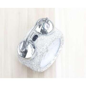 CARCHILE Bling Rhinestone Alarm Clock Morning Call for Bedroom Houser Desktop Home and Office Decorations AB (Silver)