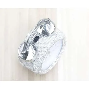 CARCHILE Bling Rhinestone Alarm Clock Morning Call for Bedroom Houser Desktop Home and Office Decorations AB (Silver)