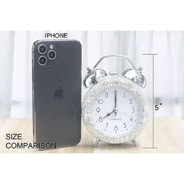 CARCHILE Bling Rhinestone Alarm Clock Morning Call for Bedroom Houser Desktop Home and Office Decorations AB (Silver)