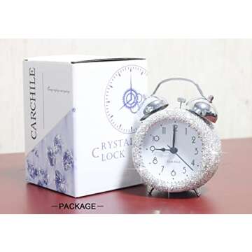 CARCHILE Bling Rhinestone Alarm Clock Morning Call for Bedroom Houser Desktop Home and Office Decorations AB (Silver)