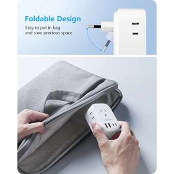 European Travel Plug Adapter, LENCENT International Type-C Foldable Power Plug with 4 Outlets, USB C...