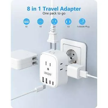 European Travel Plug Adapter, LENCENT International Type-C Foldable Power Plug with 4 Outlets, USB C Charger Adaptor, US to Most of Europe EU Iceland Spain Italy France Germany, Cruise Ship Approved