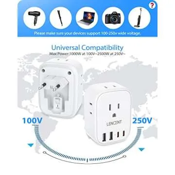 European Travel Plug Adapter, LENCENT International Type-C Foldable Power Plug with 4 Outlets, USB C Charger Adaptor, US to Most of Europe EU Iceland Spain Italy France Germany, Cruise Ship Approved
