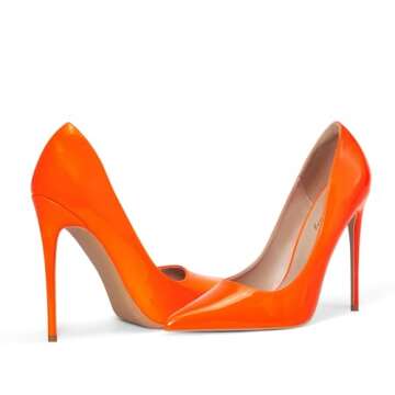 Elisabet Tang Women Pumps, Pointed Toe High Heel 4.7 inch/12cm Party Stiletto Heels Shoes Neon Orange 9