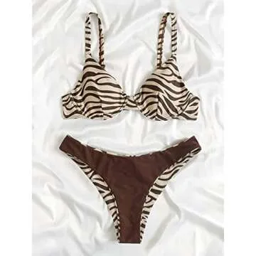 WDIRARA Zebra Stripe Underwire Bikini for Women