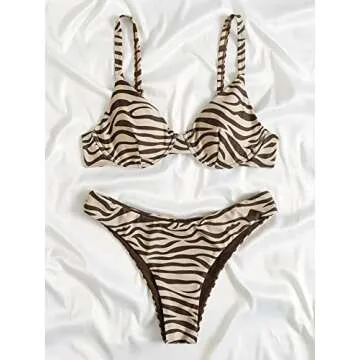 WDIRARA Zebra Stripe Underwire Bikini for Women