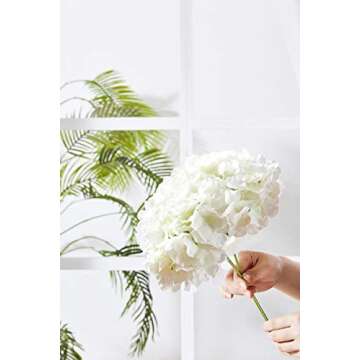 KISLOHUM Hydrangea Silk Flower White 10 Heads Artificial Hydrangea Silk Flowers Head for Wedding Cen...