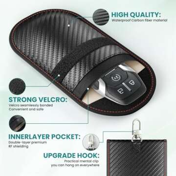 HelloAuto Faraday Bags for Key Fob Protector Car RFID Signal Blocking Carbon Fiber Security Anti-the...