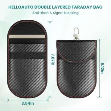 HelloAuto Faraday Bags for Key Fob Protector Car RFID Signal Blocking Carbon Fiber Security Anti-theft Car Key Pouch Black Anti-Hacking Case Blocker (2 Pack)