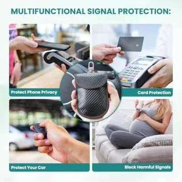 HelloAuto Faraday Bags for Key Fob Protector Car RFID Signal Blocking Carbon Fiber Security Anti-theft Car Key Pouch Black Anti-Hacking Case Blocker (2 Pack)