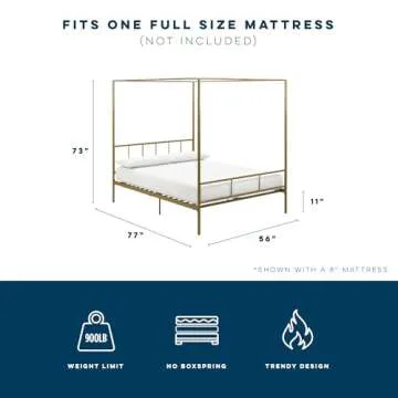 Novogratz 4195229N Marion Canopy Bed, Full, Gold Gold Full