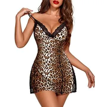 Avidlove Chemise Sleepwear Cheetah Lingerie Women Nightgowns Sexy Nighties for Women Leopard Lingerie Leopard S