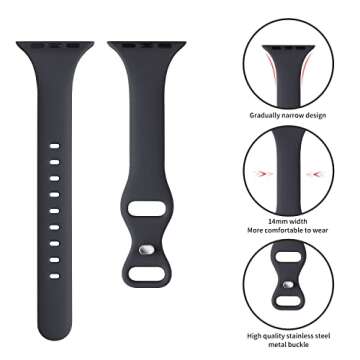 Acrbiutu Thin Slim Band Compatible with Apple Watch 38mm 40mm 41mm 42mm 44mm 45mm 46mm 49mm, Replacement Silicone Sport Strap for iWatch Series 10/9/8/7/6/5/4/3/2/1 Ultra SE Women Men, Midnight