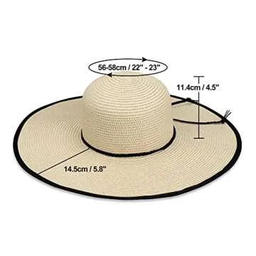 Naivlizer Women Wide Brim Sun Hat UPF50 Straw Summer Hat Floppy Beach Hat Roll-Up,Tie White