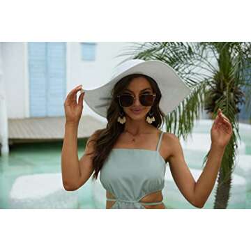 Naivlizer Women Wide Brim Sun Hat UPF50 Straw Summer Hat Floppy Beach Hat Roll-Up,Tie White