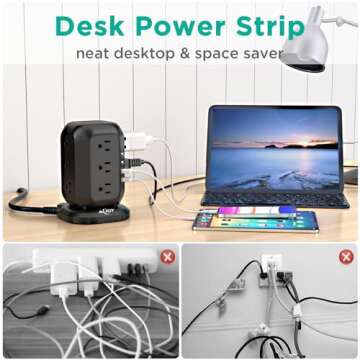 Power Strip Tower with USB Ports-AiJoy Surge Protector with 12 AC Outlet and 4 USB Ports, 10 Ft Extension Cord with Multiple Outlets, Charging Station with Overload Protection, for Home Office Dorm