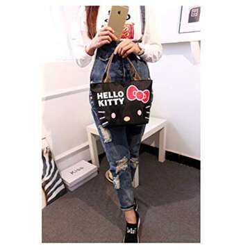 Kerr's Choice Black Kitty Tote Bag Black Cat Shopping Bag Gym Bag Cat Lunch Bag Black