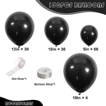 130PCS Black Balloons Different Sizes 18" 12" 10" 5" Balloon Garland Arch Kit perfect for Birthday P...