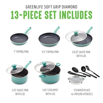 GreenLife Soft Grip Nonstick Cookware Set - 13 Pieces