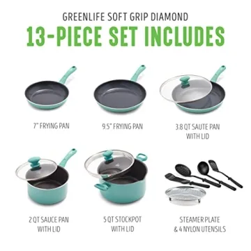 GreenLife Soft Grip Nonstick Cookware Set - 13 Pieces