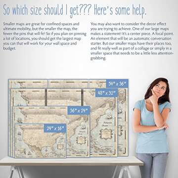 Conquest Maps Family Travel Map with Push Pins Ready to Hang