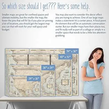 Conquest Maps Family Travel Map with Push Pins Ready to Hang