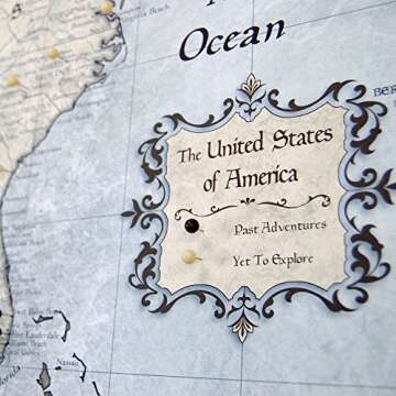 Conquest Maps Family Travel Map with Push Pins Ready to Hang