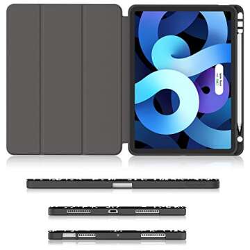 Soke iPad Air 5 / Air 4 Case 10.9 Inch 2022/2020 with Pencil Holder - [Full Body Protection + Apple Pencil Charge+ Auto Sleep/Wake], Soft TPU Back Cover for New iPad Air 5th/4th Gen,Book Black