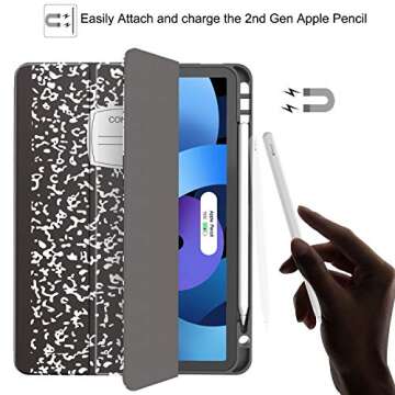 Soke iPad Air 5 / Air 4 Case 10.9 Inch 2022/2020 with Pencil Holder - [Full Body Protection + Apple Pencil Charge+ Auto Sleep/Wake], Soft TPU Back Cover for New iPad Air 5th/4th Gen,Book Black