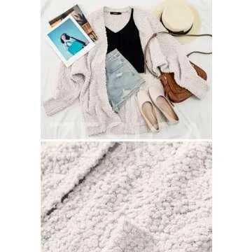 ZESICA Women's Fall Winter Popcorn Long Sleeve Open Front Chunky Knit Oversized Cardigan Sweater Coat,OffWhite,Small
