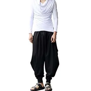 ONTTNO Men's Harem Pants Loose Stretchy Waist Casual Hippie Trousers (Black)