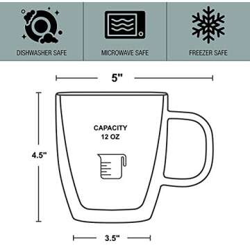 Gmark Large Coffee Mugs Set of 2 (12 oz, 350 ml), Double Wall Tumbler Glass Cup, Insulated Coffee Cups for Tea, Latte, Espresso, Juice, or Water GM2029