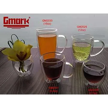 Gmark Large Coffee Mugs Set of 2 (12 oz, 350 ml), Double Wall Tumbler Glass Cup, Insulated Coffee Cups for Tea, Latte, Espresso, Juice, or Water GM2029