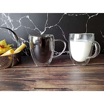 Gmark Large Coffee Mugs Set of 2 (12 oz, 350 ml), Double Wall Tumbler Glass Cup, Insulated Coffee Cups for Tea, Latte, Espresso, Juice, or Water GM2029