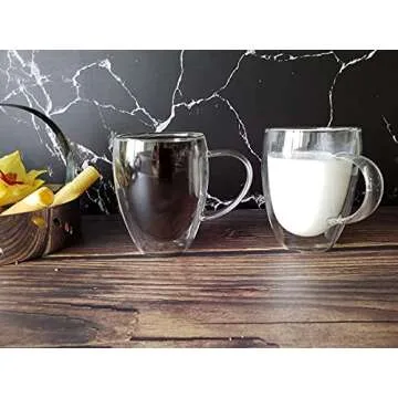 Gmark Large Coffee Mugs Set of 2 (12 oz, 350 ml), Double Wall Tumbler Glass Cup, Insulated Coffee Cups for Tea, Latte, Espresso, Juice, or Water GM2029