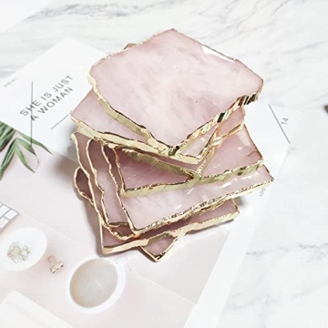 Rose Quartz Coaster Set - Natural Crystal Elegance