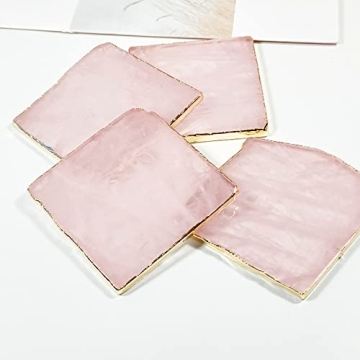 Rose Quartz Coaster Set - Natural Crystal Elegance
