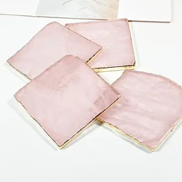 Rose Quartz Coaster Set - Natural Crystal Elegance