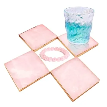 Rose Quartz Coaster Set - Natural Crystal Elegance