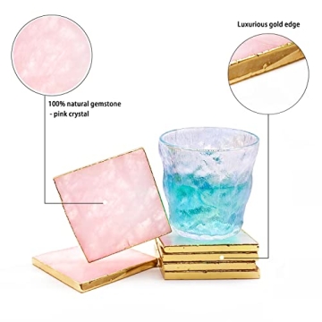 Rose Quartz Coaster Set - Natural Crystal Elegance