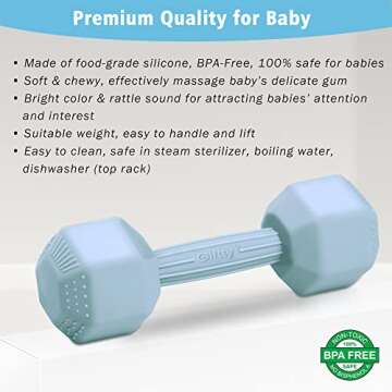Giftty Baby Dumbbell Infant Rattle Silicone Teething Toy Teether Infants Toddler Sensory Toy Exercis...