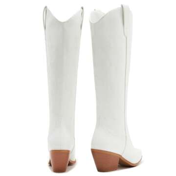 ZXHYZLZ White Cowboy Boots For Women -Wide Calf Knee High Cowgirl Boots Botas Vaqueras Para Mujer Slip On Pointed Toe Thick Heel western Tall Boots Great For Country Concerts and Parties Size 9.5