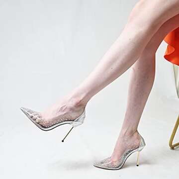 FSJ Studded Transparent Pointed Toe High Heels Pumps