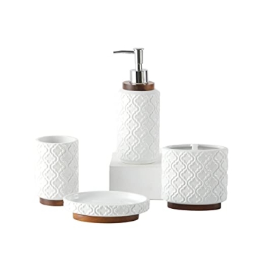 RQYIXI Luxury Ceramic Wood Bathroom Accessories Set