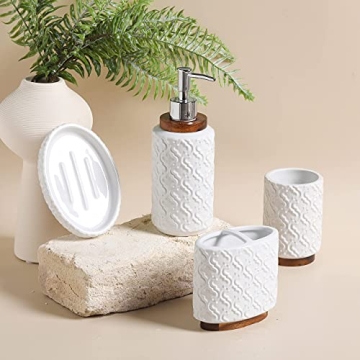RQYIXI Luxury Ceramic Wood Bathroom Accessories Set